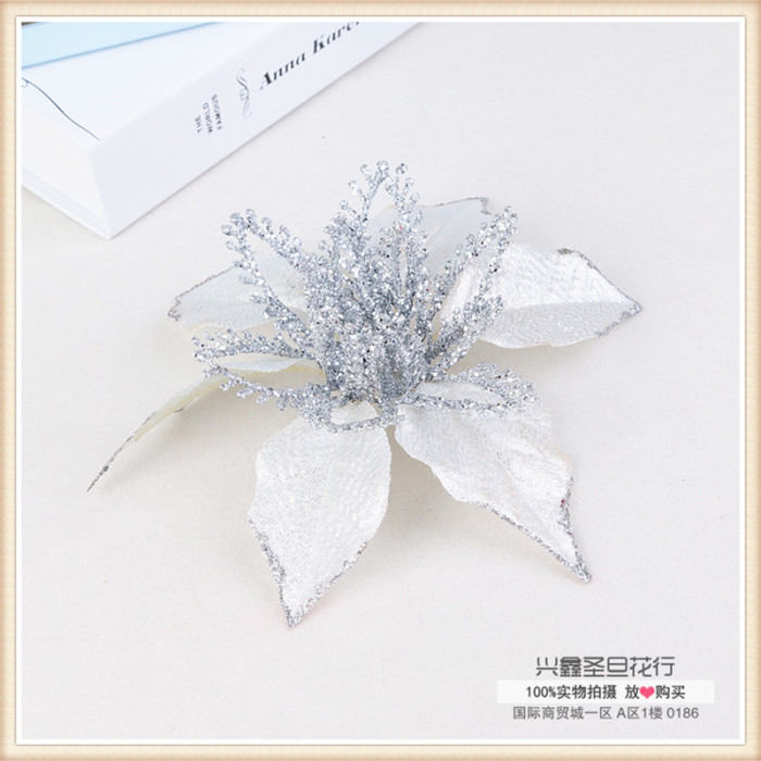 Silver white Christmas flower wholesale flower decoration simulation simulation Silver white Christmas flower wholesale flower decoration simulation simulation