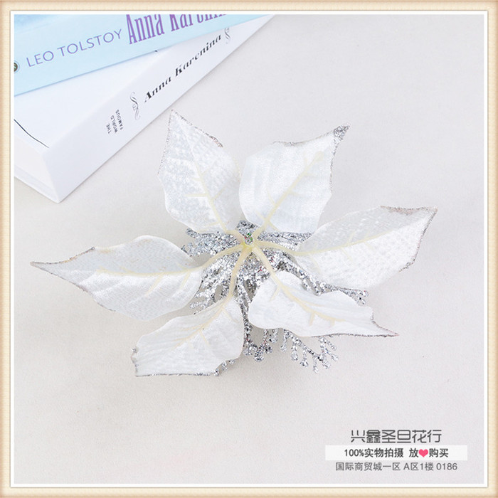 Silver white Christmas flower wholesale flower decoration simulation simulation Silver white Christmas flower wholesale flower decoration simulation simulation