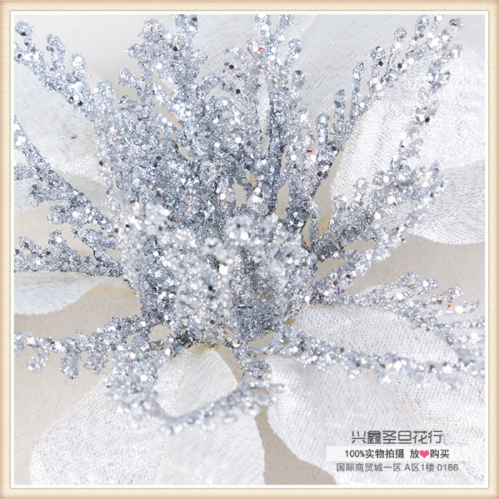 Silver white Christmas flower wholesale flower decoration simulation simulation Silver white Christmas flower wholesale flower decoration simulation simulation