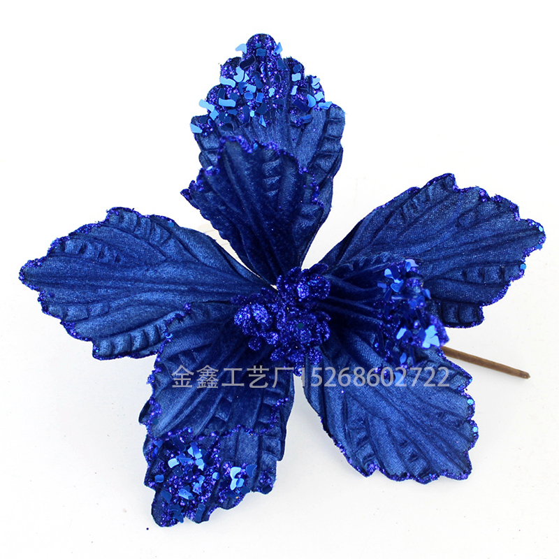 Fabric Christmas flower with glitter Sparkling poinsettia flower Artificial Christmas tree decorations Wholesale