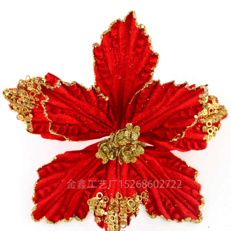 Fabric Christmas flower with glitter Sparkling poinsettia flower Artificial Christmas tree decorations Wholesale
