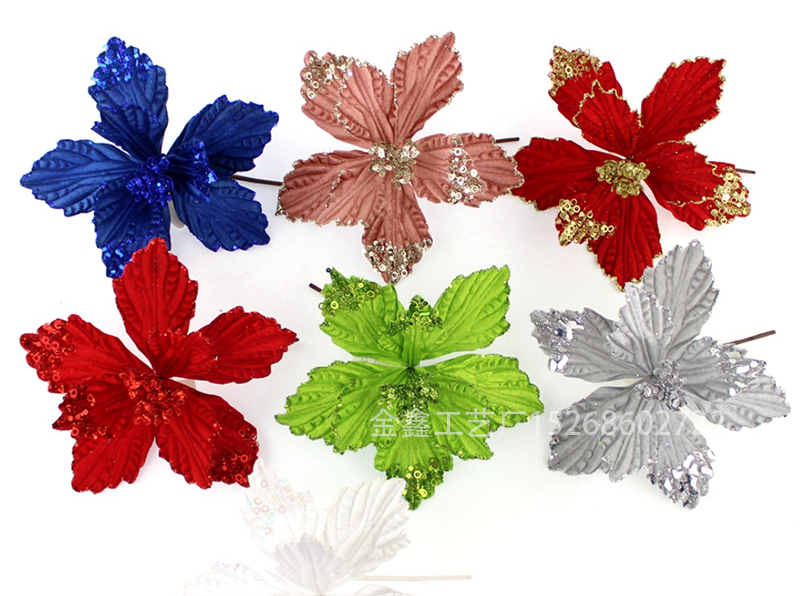 Fabric Christmas flower with glitter Sparkling poinsettia flower Artificial Christmas tree decorations Wholesale Fabric Christmas flower with glitter Sparkling poinsettia flower Artificial Christmas tree decorations Wholesale