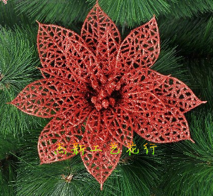 Christmas flower artificial flower plastic fake flowers 13cm Golden openwork sticking gold Christmas tree dress up set pendants