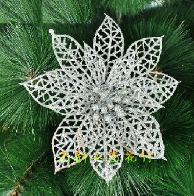 Christmas flower artificial flower plastic fake flowers 13cm Golden openwork sticking gold Christmas tree dress up set pendants