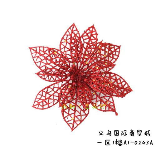 Christmas flower artificial flower plastic fake flowers 13cm Golden openwork sticking gold Christmas tree dress up set pendants