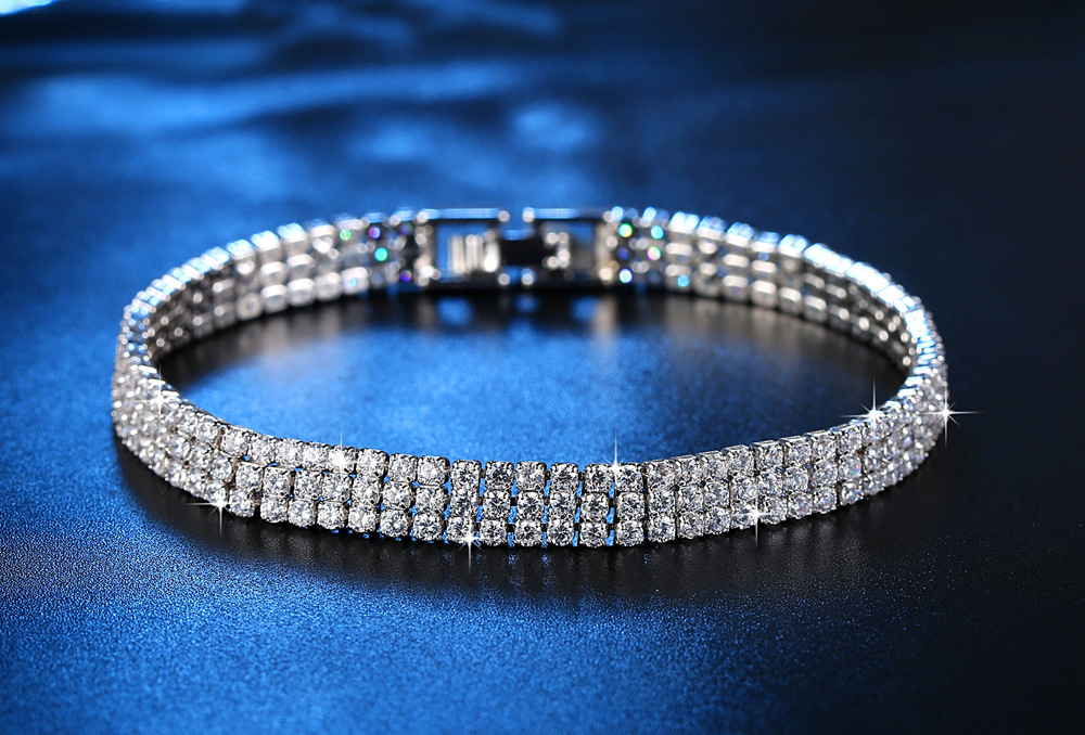 Cross-Border Ornament Row 2 Three-Row Full Diamond Zircon Bracelet Fashion Fashion Women's Bracelet Gift Christmas