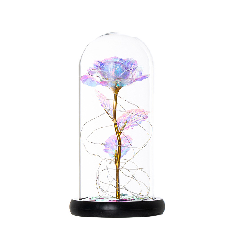 Preserved Fresh Flower Glass Cover Rose Flower Glass Cover Luminous Led Valentine&#039;s Day Christmas Gift Gift CrossBorder