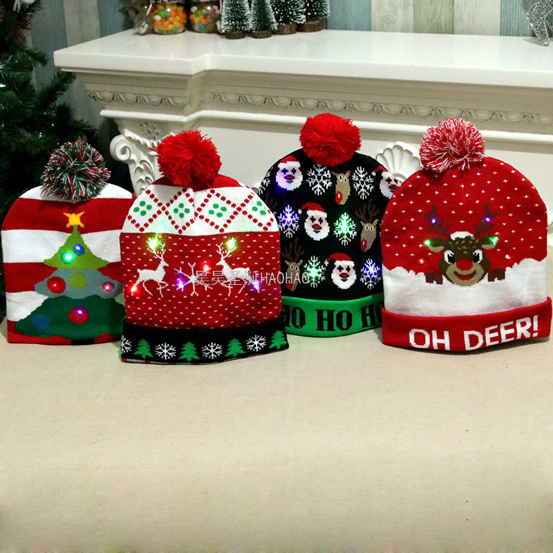 Wool Christmas Hat Adult and Children Knitted Christmas Hat Christmas Hat Colorful Luminous Knitted Hat High-End Elderly Christmas Hat
