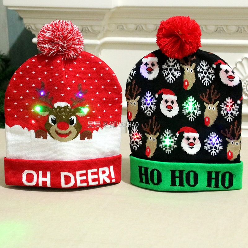 Wool Christmas Hat Adult and Children Knitted Christmas Hat Christmas Hat Colorful Luminous Knitted Hat High-End Elderly Christmas Hat