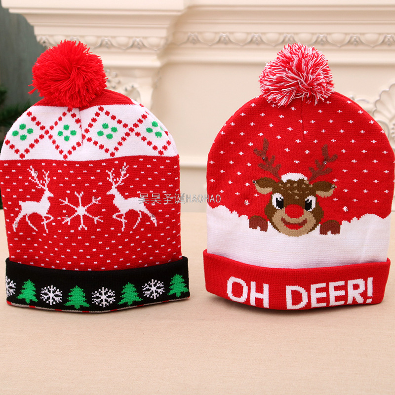 Wool Christmas Hat Adult and Children Knitted Christmas Hat Christmas Hat Colorful Luminous Knitted Hat High-End Elderly Christmas Hat