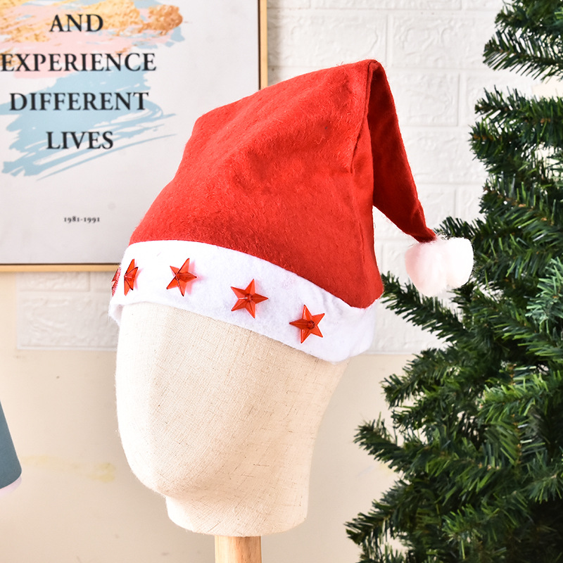 With Light Five-Pointed Star Flash Christmas Hat Christmas Hat for the Elderly Christmas Hat Christmas Decoration Luminous Christmas Hat Adult