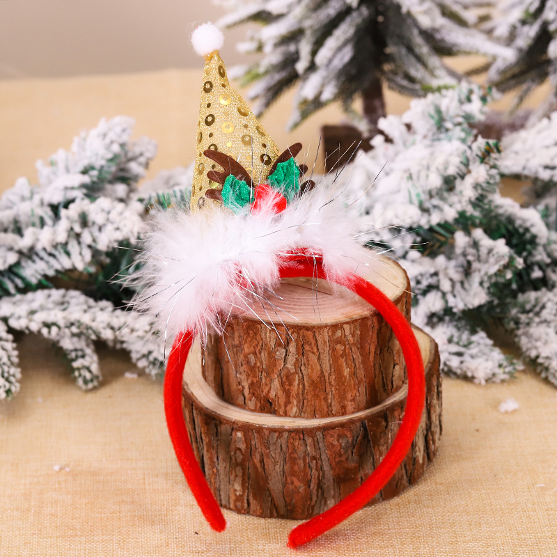 New Christmas Hat Headband Head Buckle Children&#039;s Present Small Gift Sequins Tricorne Headband Christmas Holiday Decorations