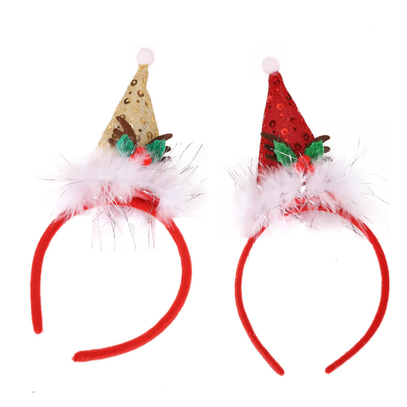 New Christmas Hat Headband Head Buckle Children&#039;s Present Small Gift Sequins Tricorne Headband Christmas Holiday Decorations