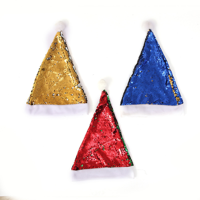 Christmas Decorations Double-Sided Turning Piece Christmas Sequin Cap Colored Beads Pick Adult Christmas Hat