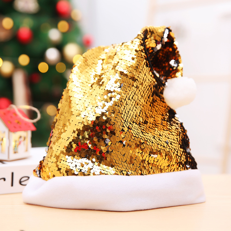 Christmas Decorations Double-Sided Turning Piece Christmas Sequin Cap Colored Beads Pick Adult Christmas Hat Christmas Decorations Double-Sided Turning Piece Christmas Sequin Cap Colored Beads Pick Adult Christmas Hat