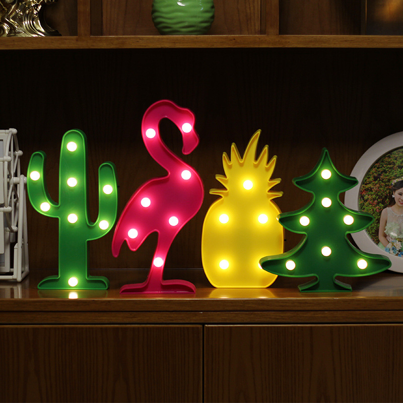 Led Flamingo String New Year Lights Christmas Tree Photo Props Pineapple Cactus Room Decoration Small Night Lamp