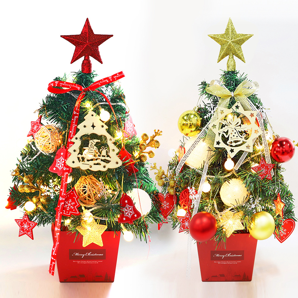 Mini Christmas Tree Desktop with Lights 50cm Golden Red Christmas Tree Package Christmas Tree Tree