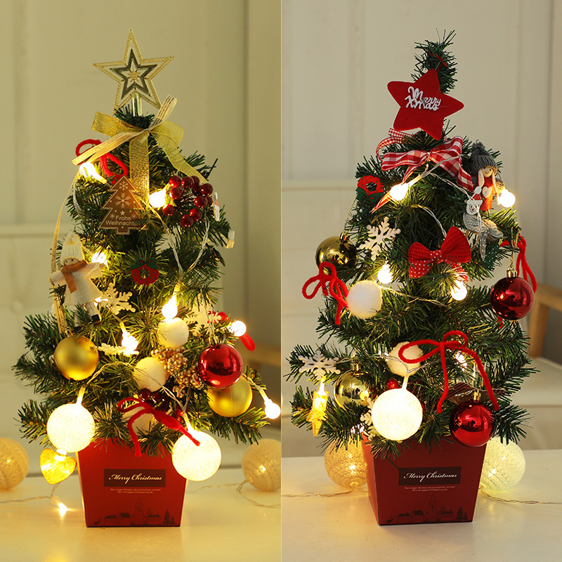Mini Christmas Tree Desktop with Lights 50cm Golden Red Christmas Tree Package Christmas Tree Tree