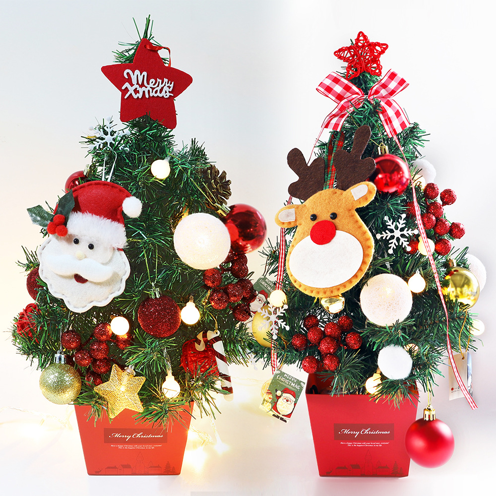 Mini Christmas Tree Desktop with Lights 50cm Golden Red Christmas Tree Package Christmas Tree Tree