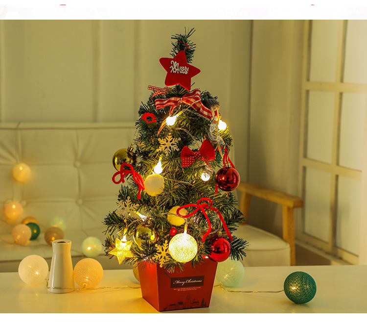 Mini Christmas Tree Desktop with Lights 50cm Golden Red Christmas Tree Package Christmas Tree Tree