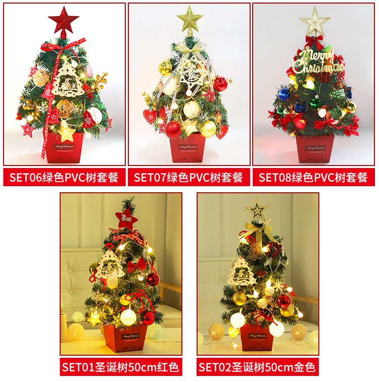 Mini Christmas Tree Desktop with Lights 50cm Golden Red Christmas Tree Package Christmas Tree Tree