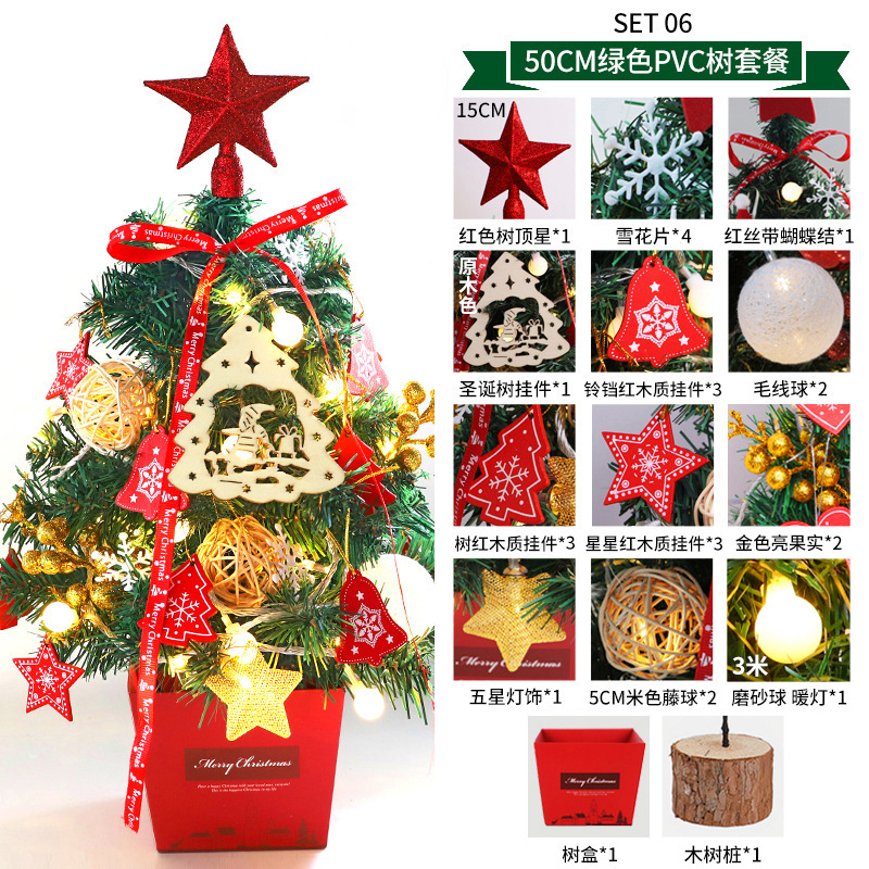 Mini Christmas Tree Desktop with Lights 50cm Golden Red Christmas Tree Package Christmas Tree Tree