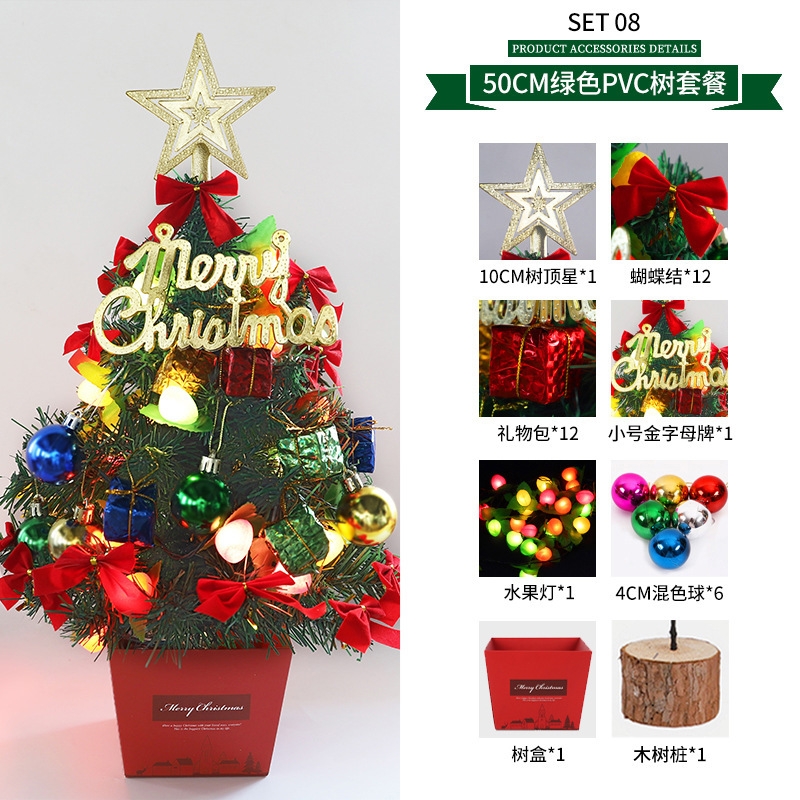 Mini Christmas Tree Desktop with Lights 50cm Golden Red Christmas Tree Package Christmas Tree Tree