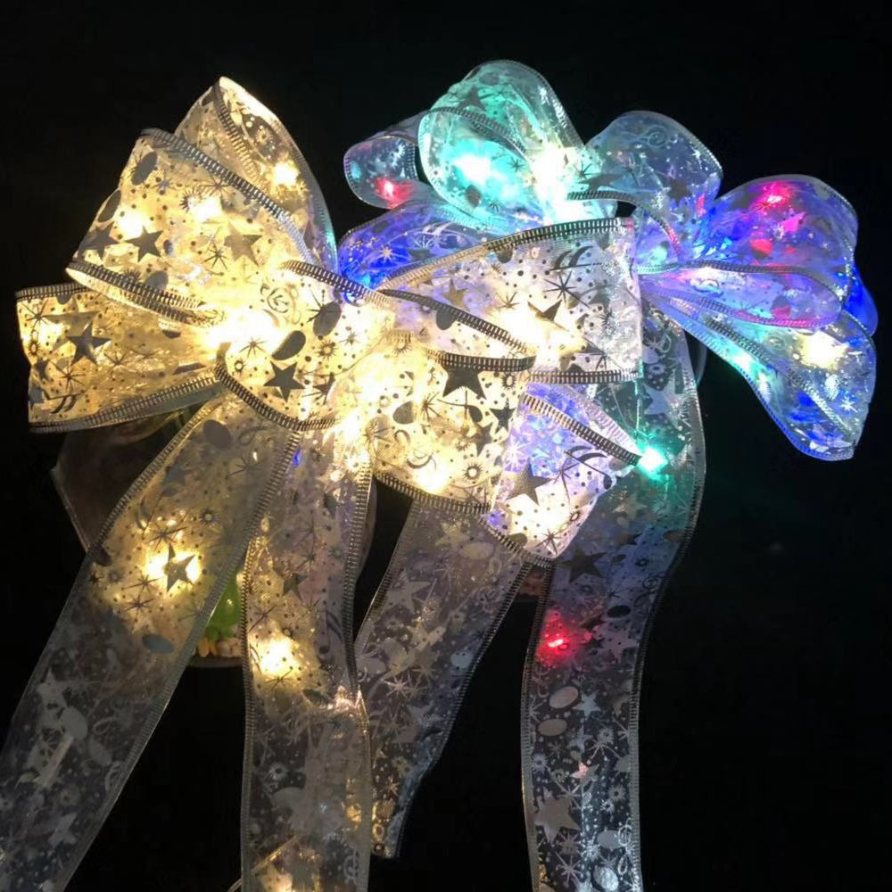 Transparent Silver with Light Bow Christmas Tree decoration Pendant Christmas mark warm lights colorful Light Bow