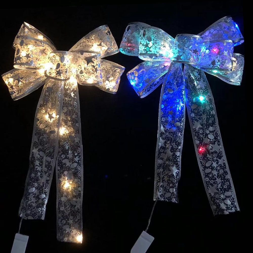 Transparent Silver with Light Bow Christmas Tree decoration Pendant Christmas mark warm lights colorful Light Bow