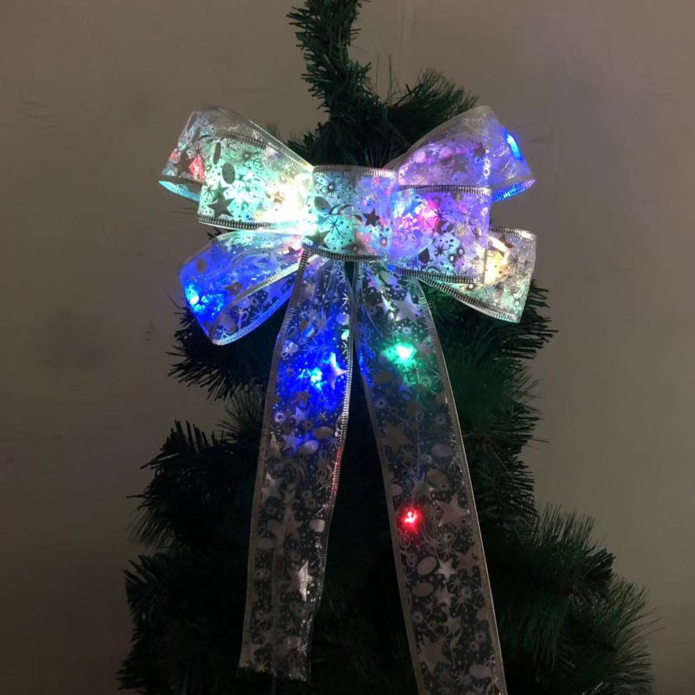 Transparent Silver with Light Bow Christmas Tree decoration Pendant Christmas mark warm lights colorful Light Bow