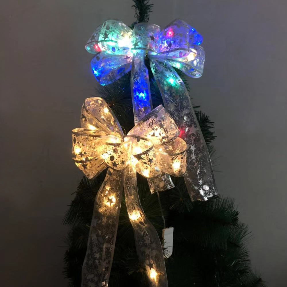 Transparent Silver with Light Bow Christmas Tree decoration Pendant Christmas mark warm lights colorful Light Bow