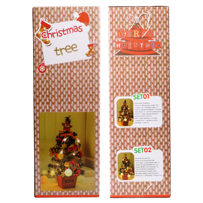 Mini Christmas Tree Desktop with Lights 50cm Golden Red Christmas Tree Package Christmas Tree Tree