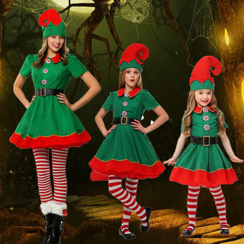  Christmas Elf Performance Wear Cosplay Adult Men&#039;s and Women&#039;s Christmas Outfit Performance Costume Christmas Dress
