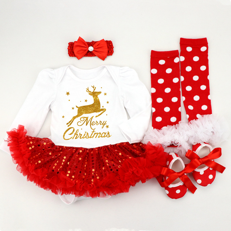 Amazon Christmas Tree Cartoon Newborn Baby Clothes for Babies Dress Four-Piece Set Foot Sock Shoes Head Wear Amazon Christmas Tree Cartoon Newborn Baby Clothes for Babies Dress Four-Piece Set Foot Sock Shoes Head Wear