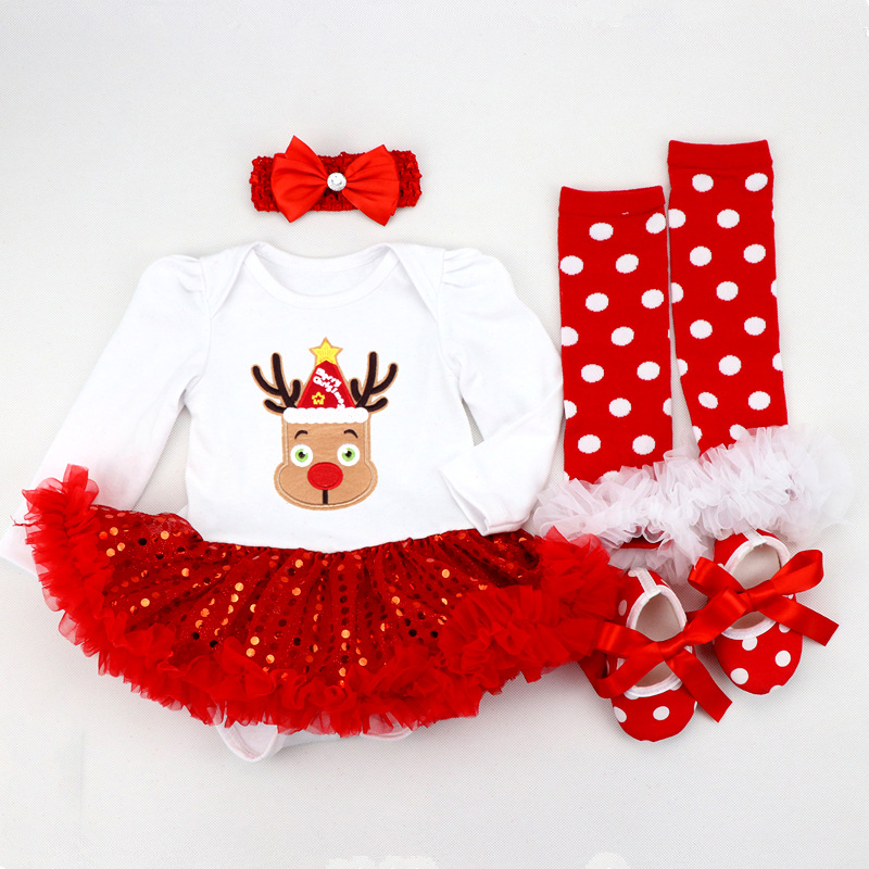 Amazon Christmas Tree Cartoon Newborn Baby Clothes for Babies Dress Four-Piece Set Foot Sock Shoes Head Wear Amazon Christmas Tree Cartoon Newborn Baby Clothes for Babies Dress Four-Piece Set Foot Sock Shoes Head Wear