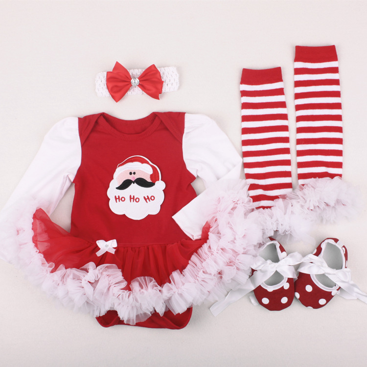 Amazon Christmas Tree Cartoon Newborn Baby Clothes for Babies Dress Four-Piece Set Foot Sock Shoes Head Wear Amazon Christmas Tree Cartoon Newborn Baby Clothes for Babies Dress Four-Piece Set Foot Sock Shoes Head Wear