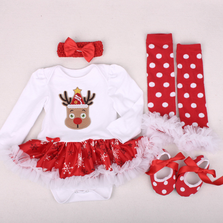 Amazon Christmas Tree Cartoon Newborn Baby Clothes for Babies Dress Four-Piece Set Foot Sock Shoes Head Wear Amazon Christmas Tree Cartoon Newborn Baby Clothes for Babies Dress Four-Piece Set Foot Sock Shoes Head Wear