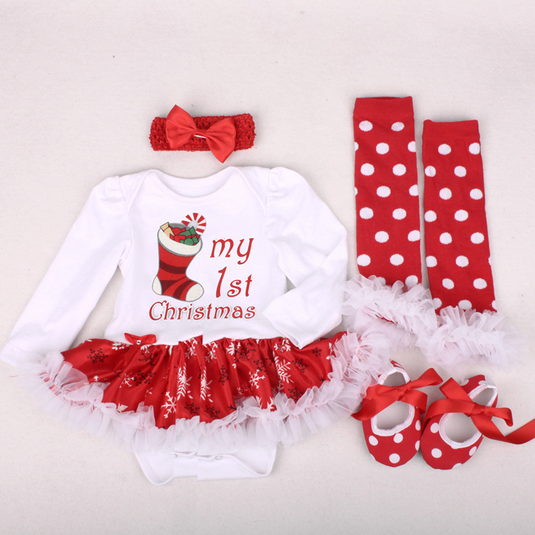 Amazon Christmas Tree Cartoon Newborn Baby Clothes for Babies Dress Four-Piece Set Foot Sock Shoes Head Wear Amazon Christmas Tree Cartoon Newborn Baby Clothes for Babies Dress Four-Piece Set Foot Sock Shoes Head Wear