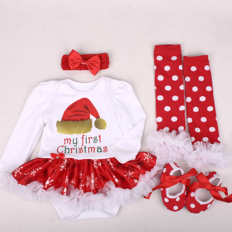 Amazon Christmas Tree Cartoon Newborn Baby Clothes for Babies Dress Four-Piece Set Foot Sock Shoes Head Wear Amazon Christmas Tree Cartoon Newborn Baby Clothes for Babies Dress Four-Piece Set Foot Sock Shoes Head Wear