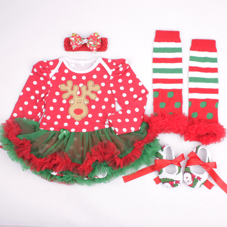Amazon Christmas Tree Cartoon Newborn Baby Clothes for Babies Dress Four-Piece Set Foot Sock Shoes Head Wear Amazon Christmas Tree Cartoon Newborn Baby Clothes for Babies Dress Four-Piece Set Foot Sock Shoes Head Wear