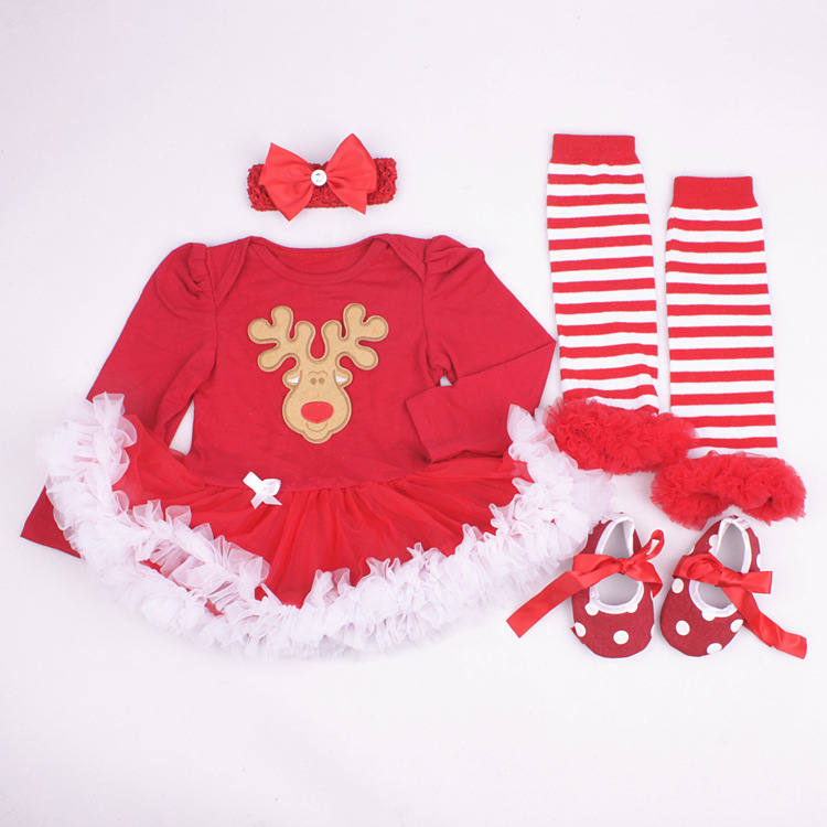 Amazon Christmas Tree Cartoon Newborn Baby Clothes for Babies Dress Four-Piece Set Foot Sock Shoes Head Wear Amazon Christmas Tree Cartoon Newborn Baby Clothes for Babies Dress Four-Piece Set Foot Sock Shoes Head Wear