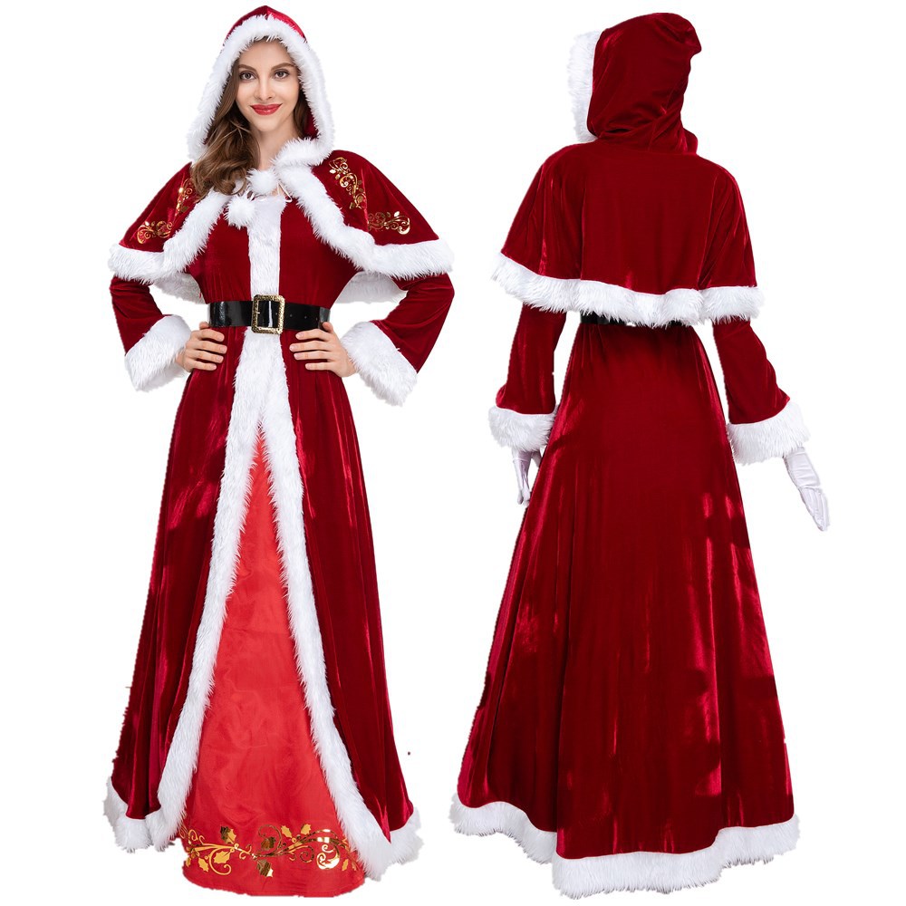 Female European and American plus Size Cross-Border Hot Red Dress Christmas Show Performance Clothes Christmas Dress