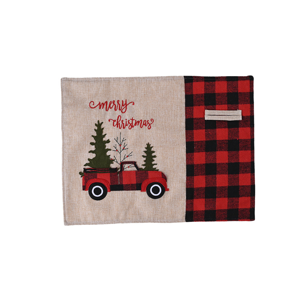 Decorations Red and Black Plaid Car Christmas Placemat Cartoon Table Cloth Table Mat Home Dining Table Dress up