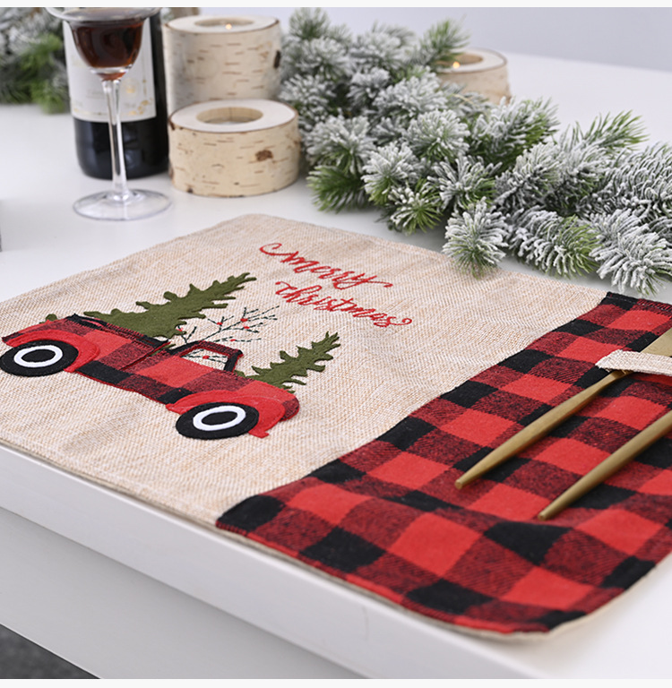 Decorations Red and Black Plaid Car Christmas Placemat Cartoon Table Cloth Table Mat Home Dining Table Dress up