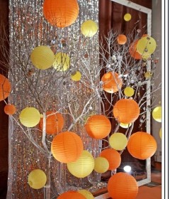 Bouquets of paper flowers paper fan wedding background Christmas decorative lanterns for Halloween supplies