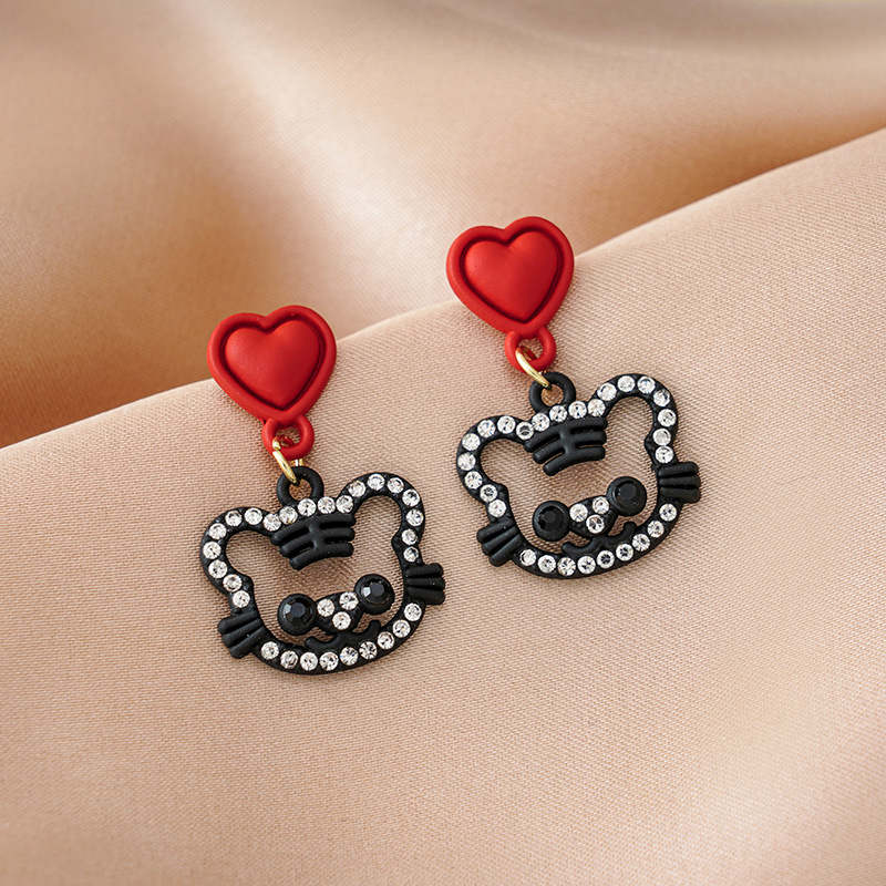 Sweet Rhinestone Little Tiger Earrings Temperament Wholesale Chinese Zodiac Tiger Birth Year Chinese Style Spring Festival New Year Earrings Earrings