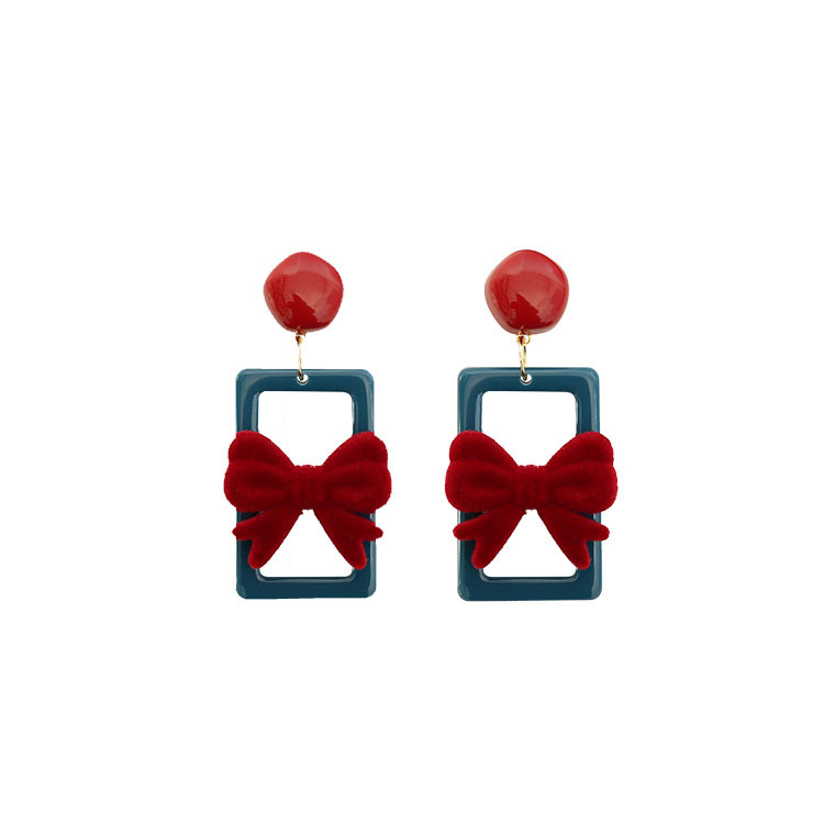 Silver Needle Winter New New New Year Spring Festival Red Velvet Bow Gentle Wool Ball Ear Studs Girly Style Earrings Jewelry