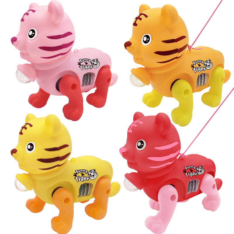 2022 Year Of The Tiger New Rope Tiger Electric Music Flash Projection Toy Spring Festival Lantern Festival Stall Temple Fair Hot Sale