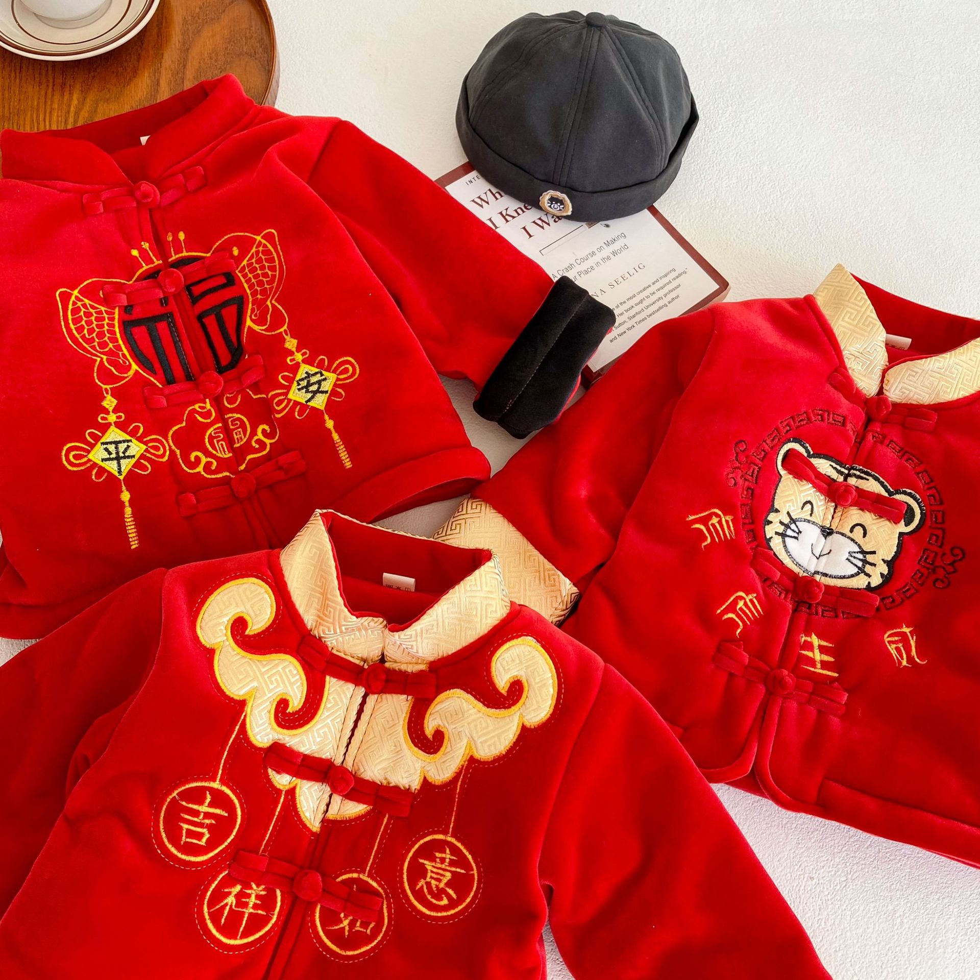 Children's New Spring Festival Men's and Women's Baby plus Velvet Thickened Two-Piece Suit Elegant Chinese Style Satin Embroidery New Year New Year Clothes Children's New Spring Festival Men's and Women's Baby plus Velvet Thickened Two-Piece Suit Elegant Chinese Style Satin Embroidery New Year New Year Clothes