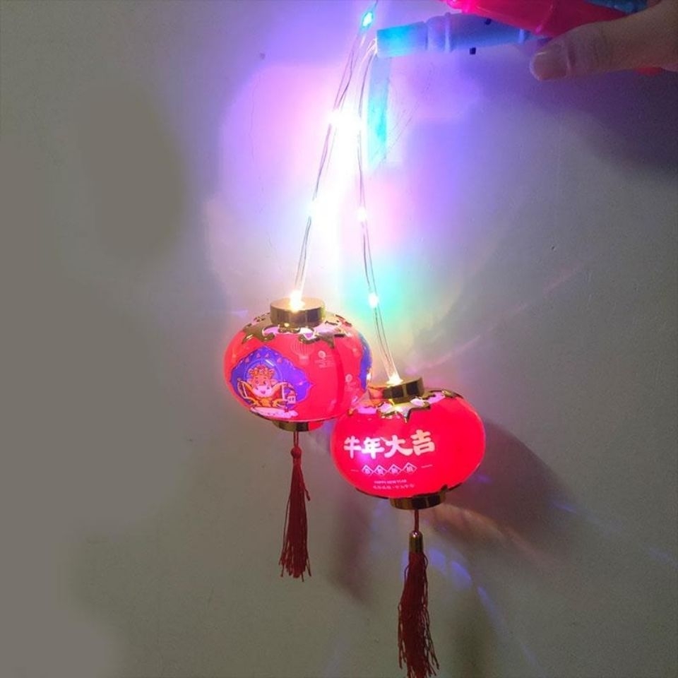 Haining Children&#039;s Portable Lantern New Year Lantern Festival Fu Character Hand-Held Luminous Lantern Antique Spring Festival Small Red Lantern Hanging